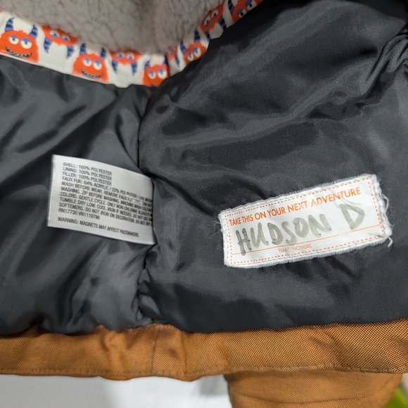 Cat & Jack Brown Hooded Winter Jacket with Monster Eye Design in Size 3T - Picture 12 of 12